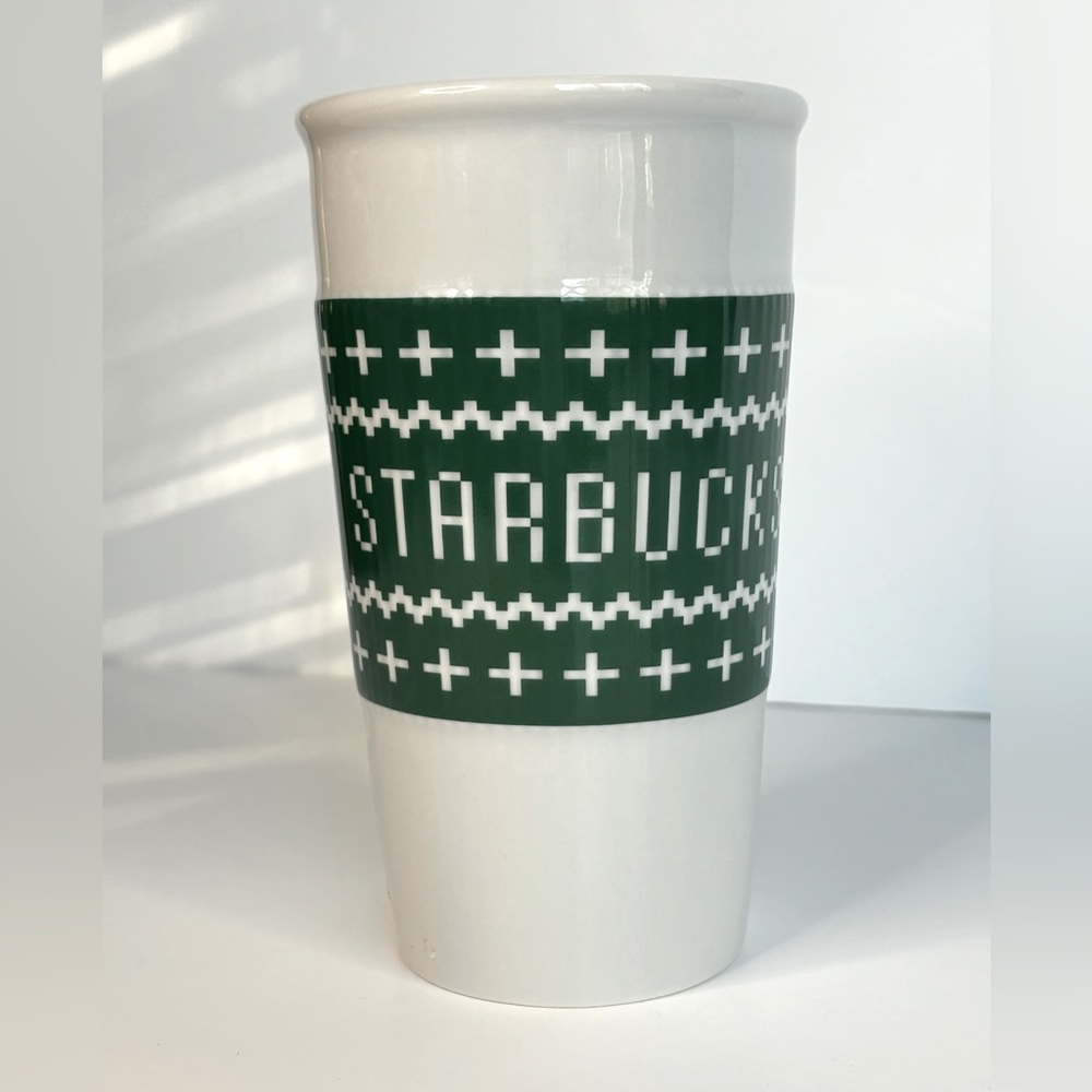 Starbucks 2016 Green Sweater Ceramic Travel Tumbler with Lid 10oz